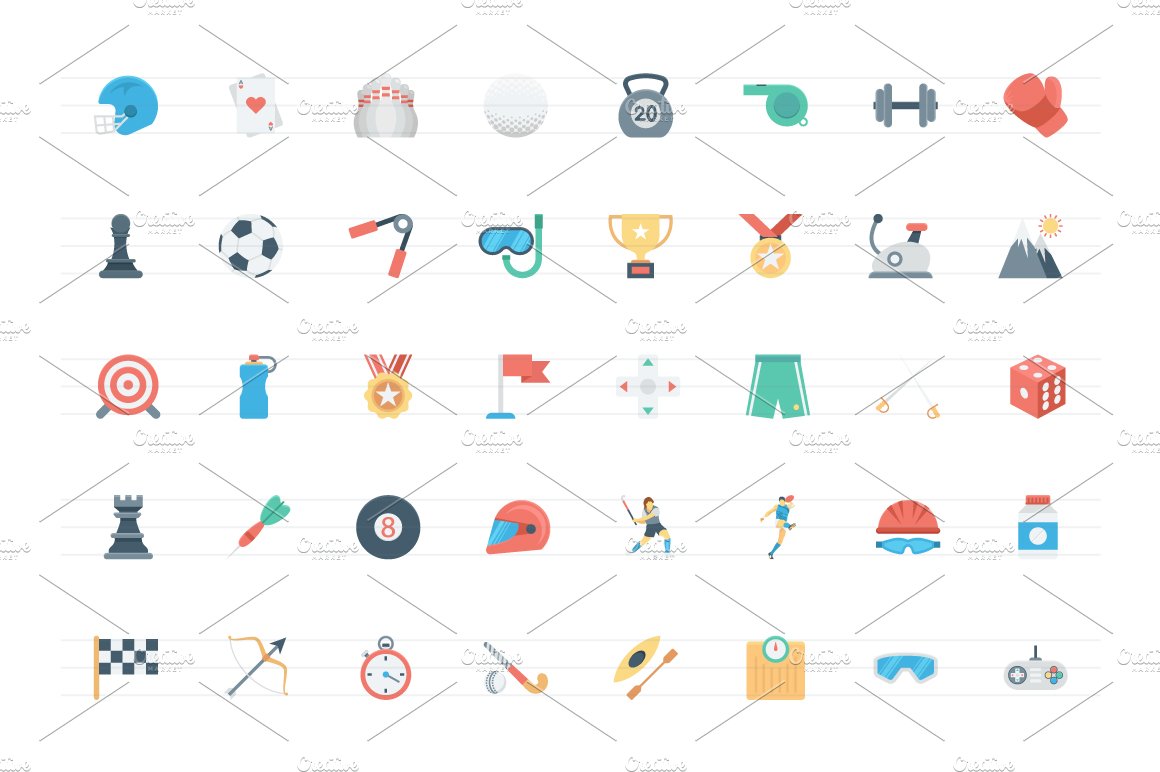 112 Flat Games and Sports Icons preview image.