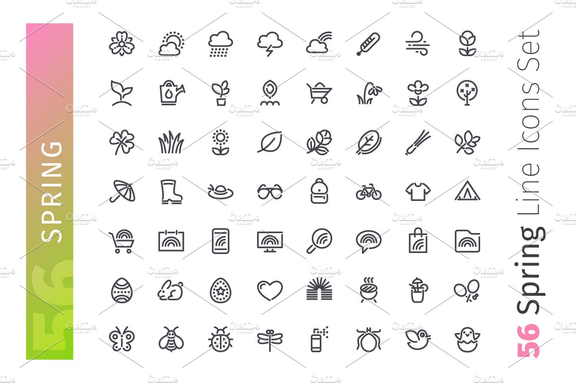 Spring Line Icons Set preview image.