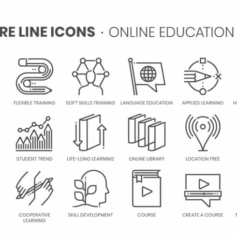 Online Education, Square Line Icons cover image.