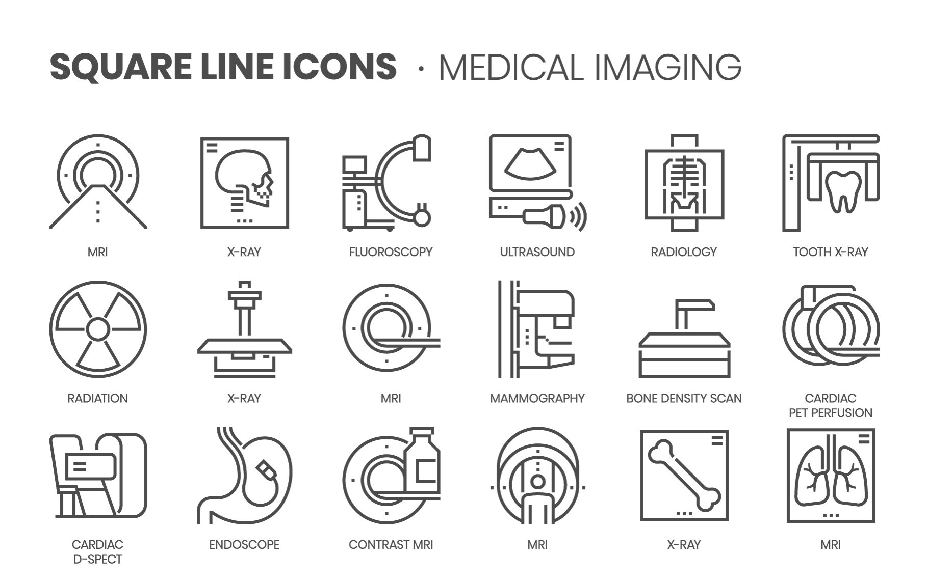 Medical Imaging, Square Line Icons cover image.