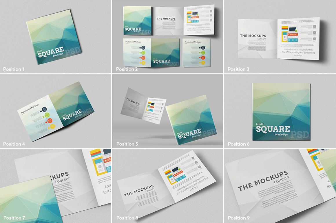 Square Bi-Fold Brochure Mockups preview image.
