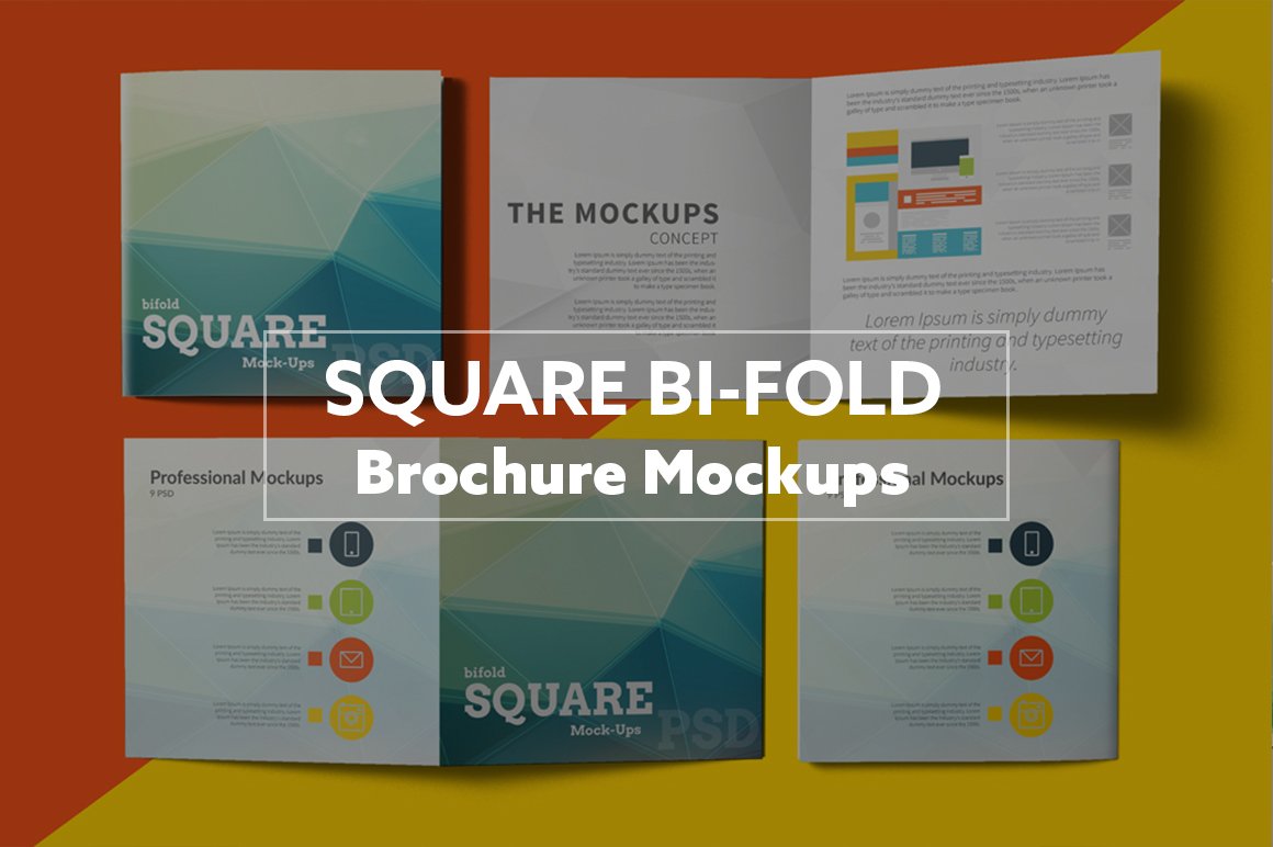 Square Bi-Fold Brochure Mockups cover image.