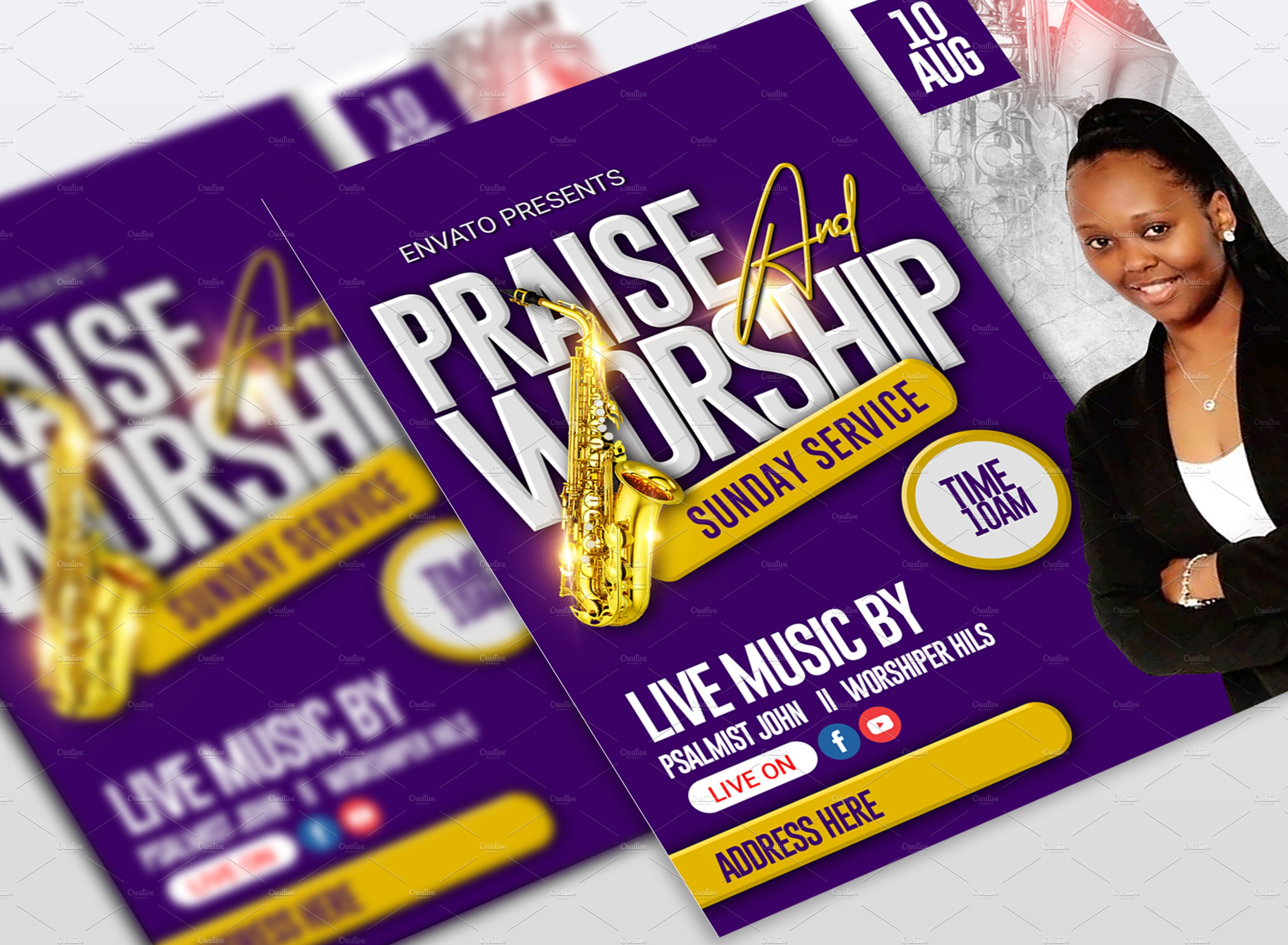 Praise and worship church flyer cover image.