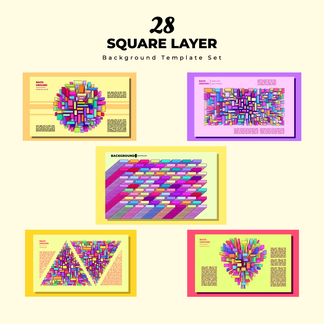 28 Isometric square layer background template set cover image.