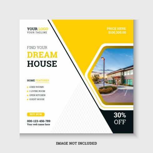 Modern and creative real estate agency social media post design cover image.