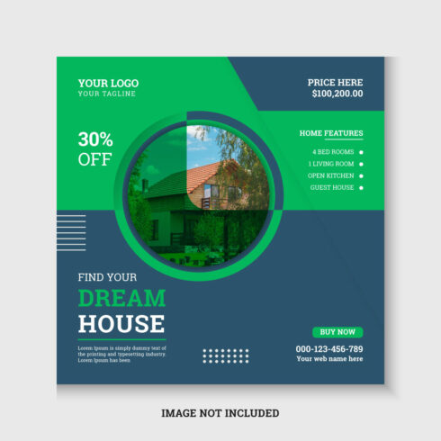 Modern and creative real estate agency social media post design template cover image.