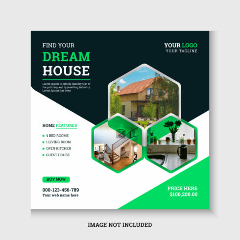 Modern real estate social media post or banner template cover image.