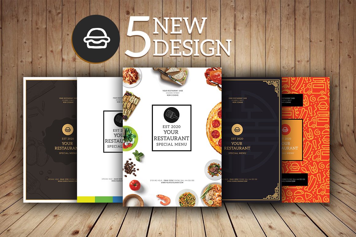 5 Classy Food Menu Template preview image.