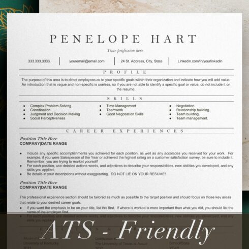 Premium ATS Resume Template + BONUS cover image.