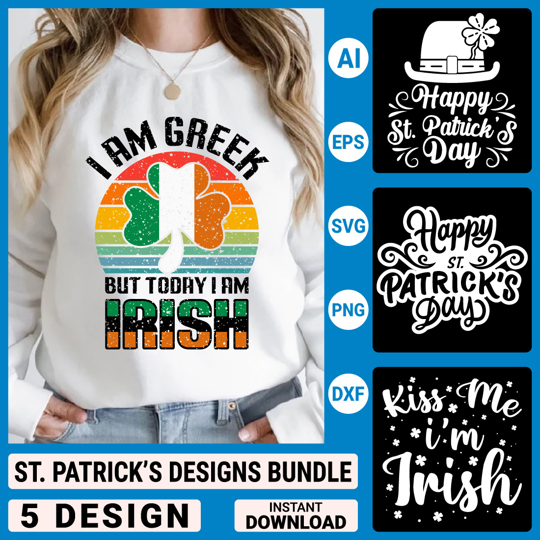 St Patricks Day T-Shirt Design Bundle, St Patricks Day Quotes Svg, St Patricks Day Svg, St Patricks Day Typography design preview image.