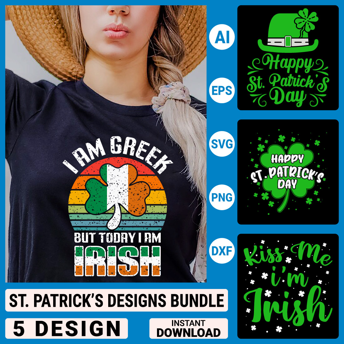 St Patricks Day T-Shirt Design Bundle, St Patricks Day Quotes Svg, St Patricks Day Svg, St Patricks Day Typography design cover image.