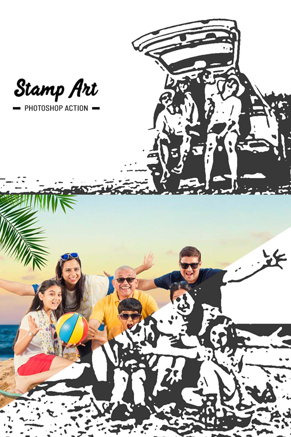 Stamp Art Photoshop Action pinterest preview image.