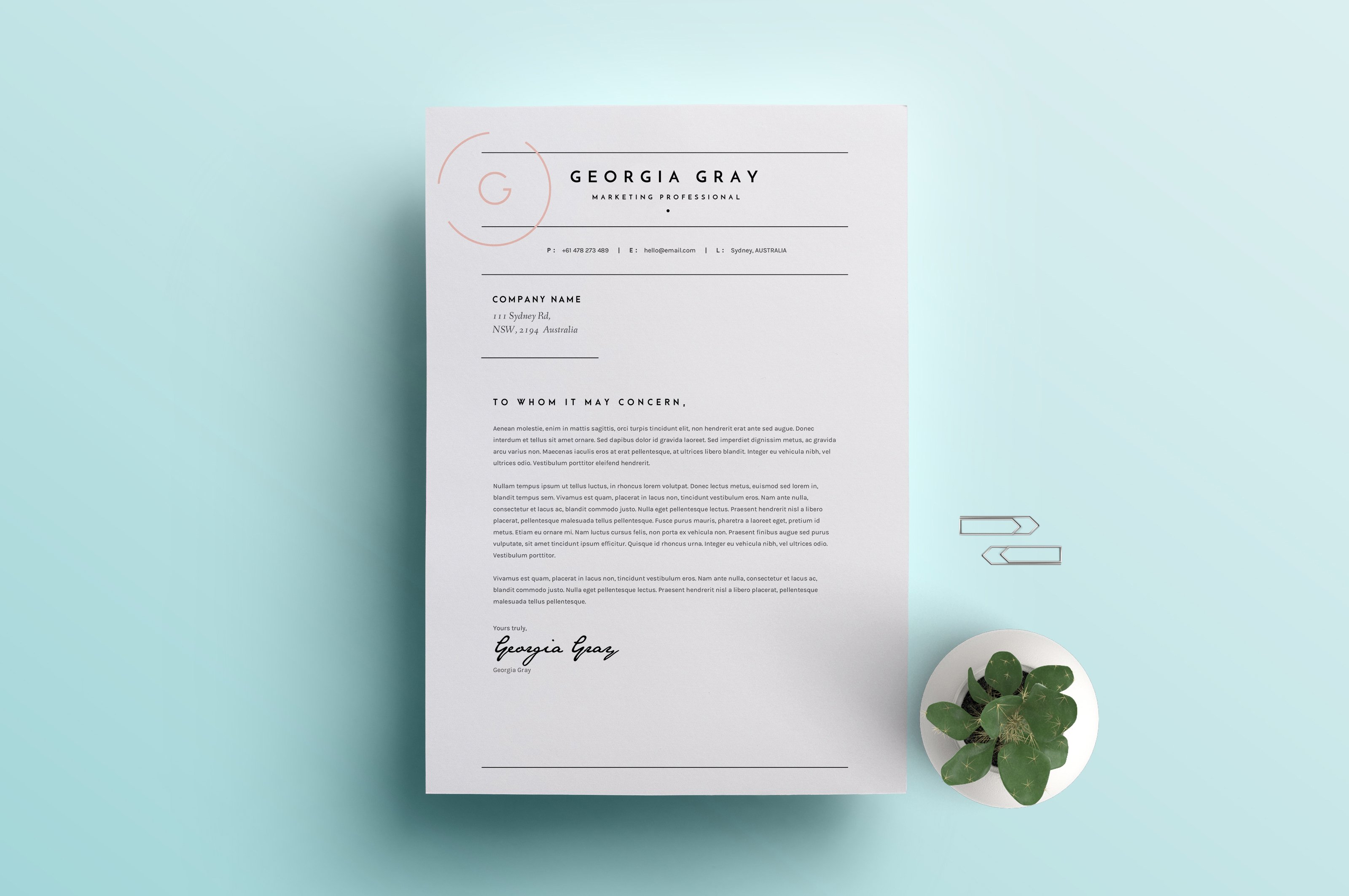 Letterhead with a plant on top of it.
