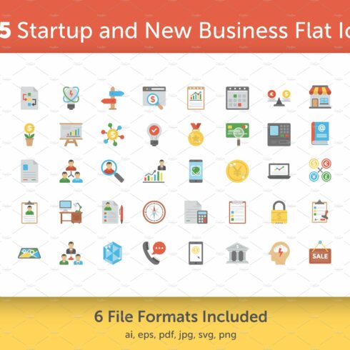 155 Startup and Business Flat Icons cover image.
