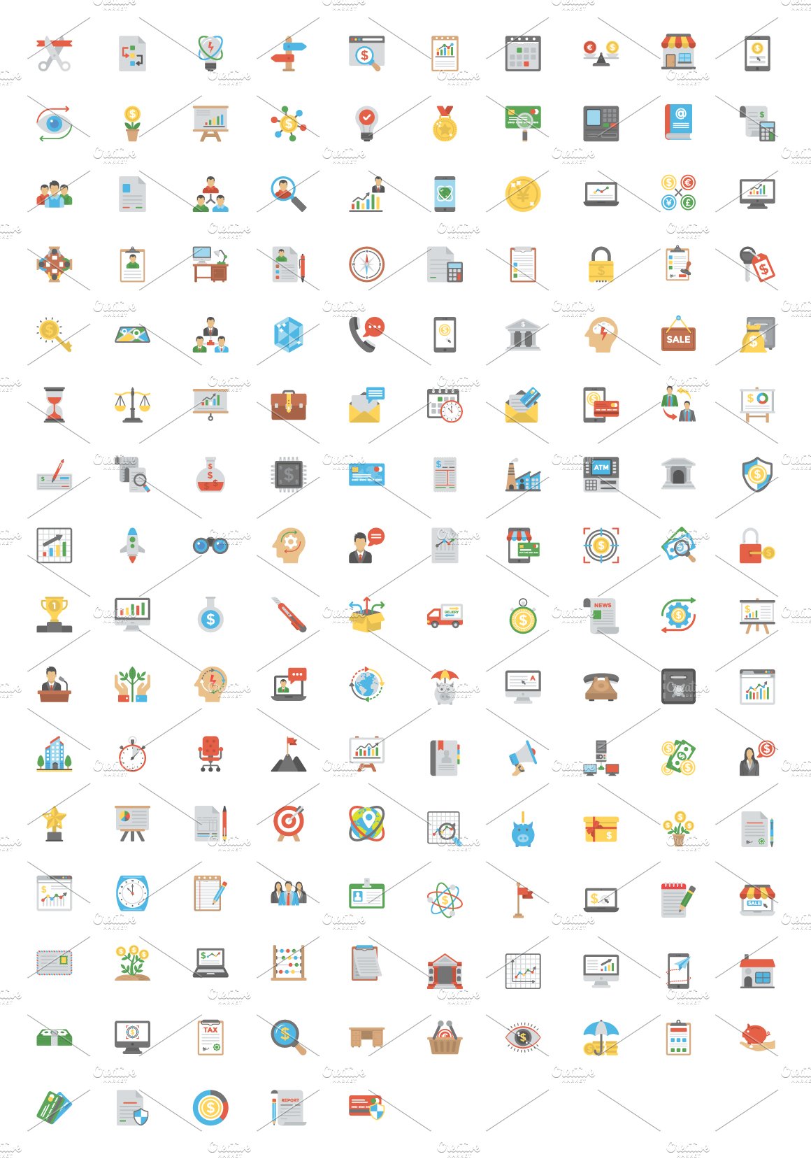 155 Startup and Business Flat Icons preview image.