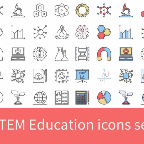 STEM Education vector icons set cover image.