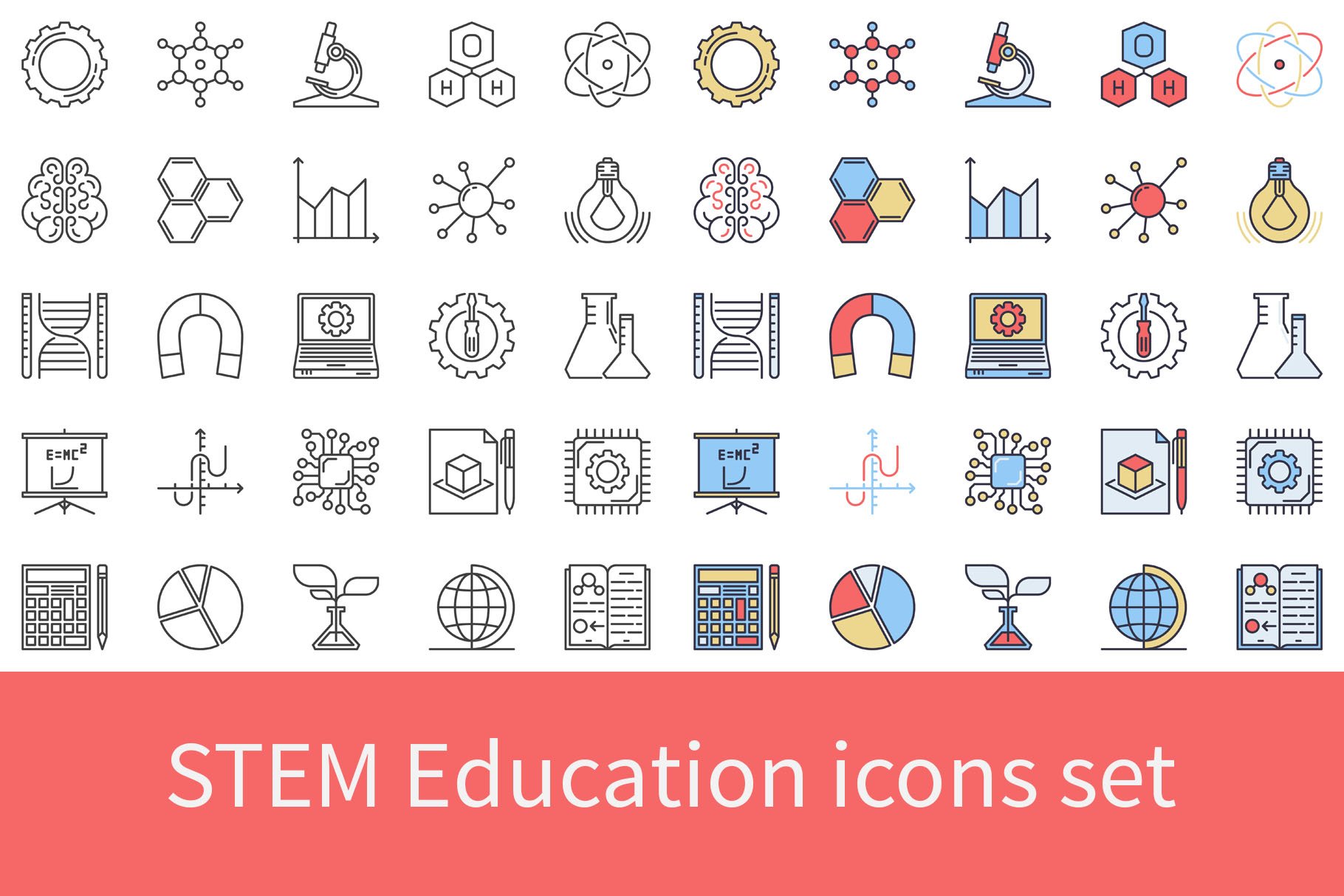 STEM Education vector icons set cover image.