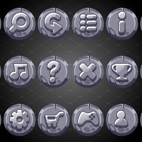 Round old stone buttons for game GUI cover image.