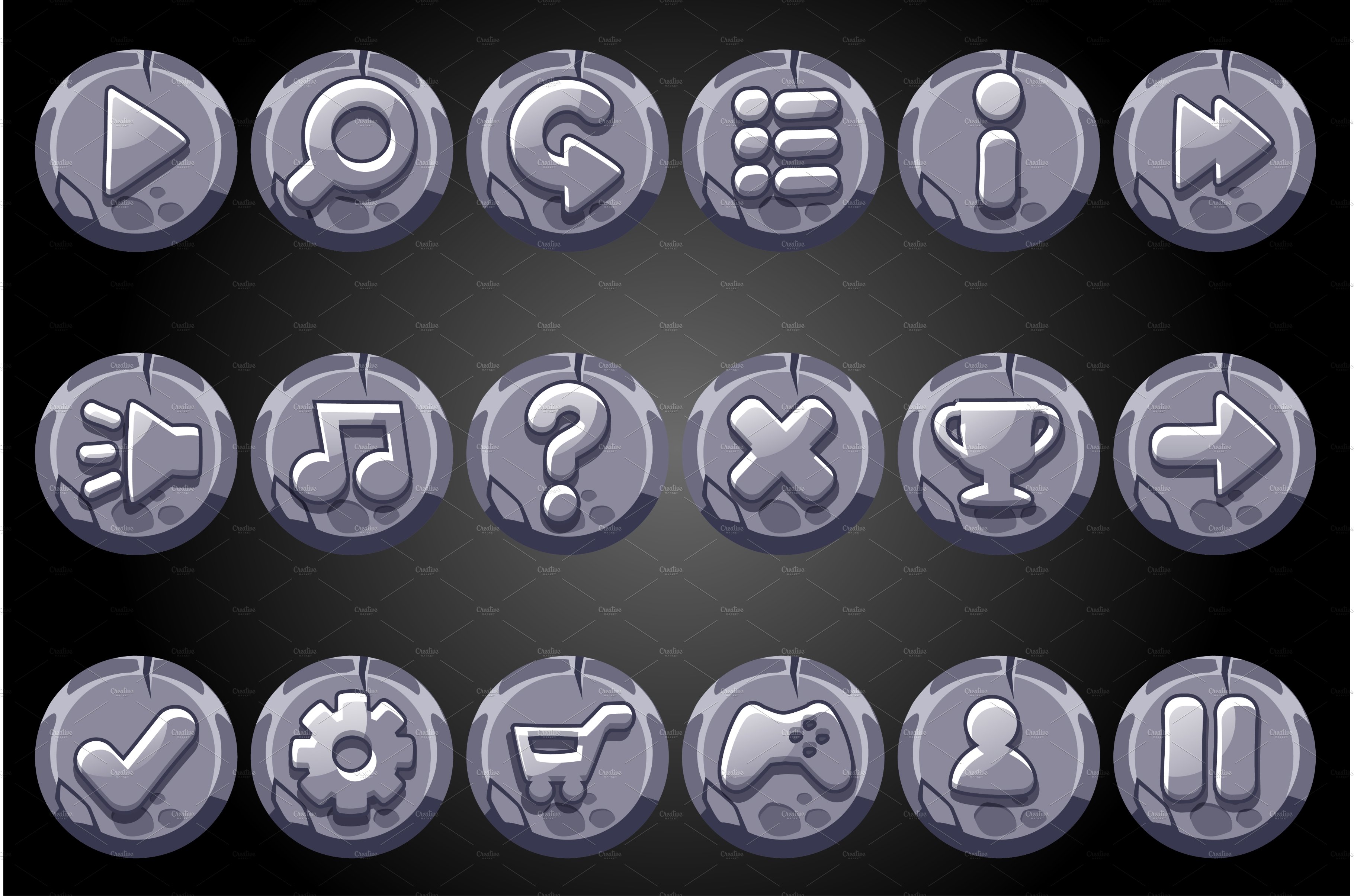 Round old stone buttons for game GUI cover image.