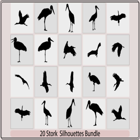 Stork Silhouette Icon Vector Bundle,Cute sparrow for world sparrow day,silhouette of sparrow,Black silhouette Icon set of Sparrow bird cover image.