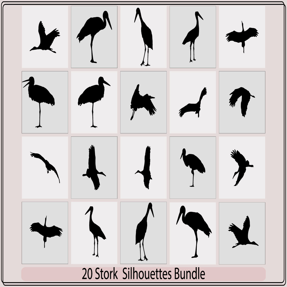 Stork Silhouette Icon Vector Bundle,Cute sparrow for world sparrow day,silhouette of sparrow,Black silhouette Icon set of Sparrow bird preview image.