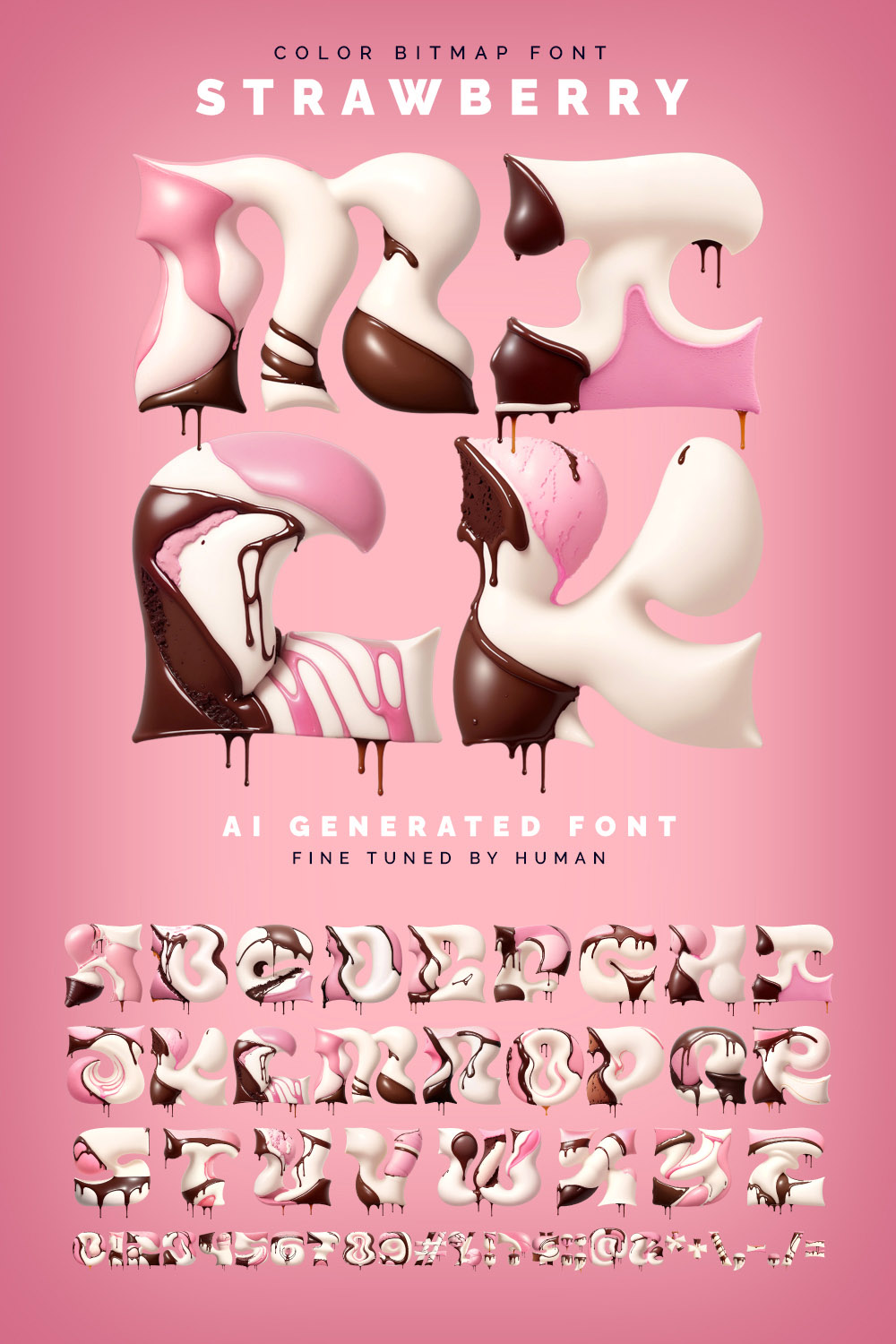 Strawberry Milk - Color Bitmap Font pinterest preview image.