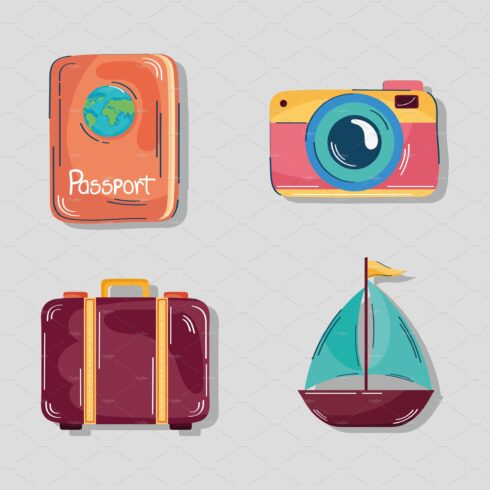 four travel vacations icons cover image.