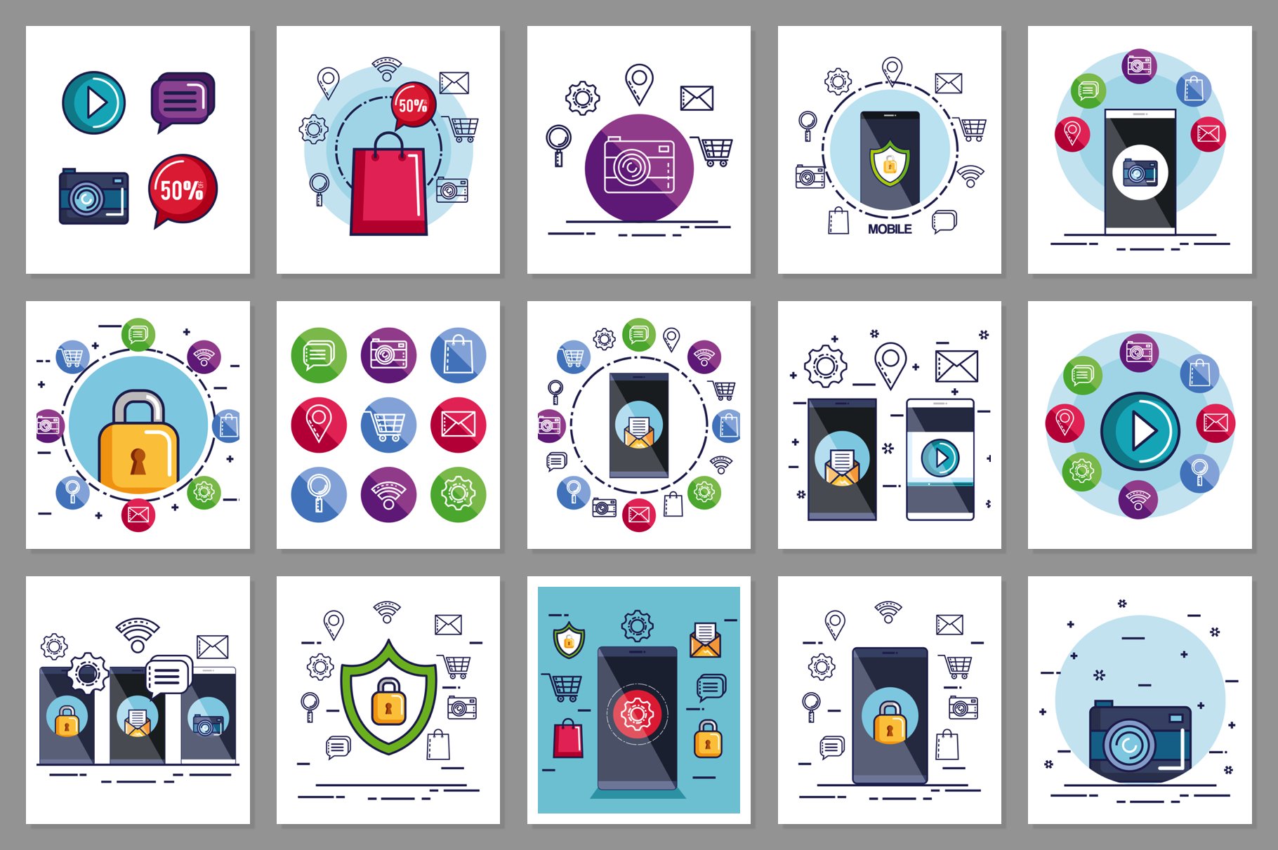 30 Mobile Technology Vector Pack preview image.