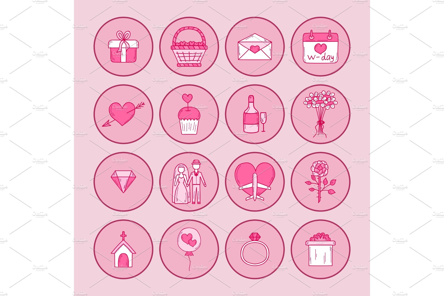 Wedding outline married engagement groom bride icons vector illustration. cover image.