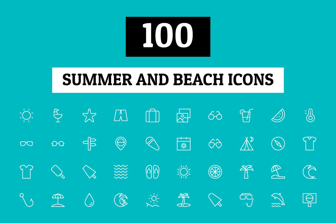 100 Summer and Beach Icons cover image.