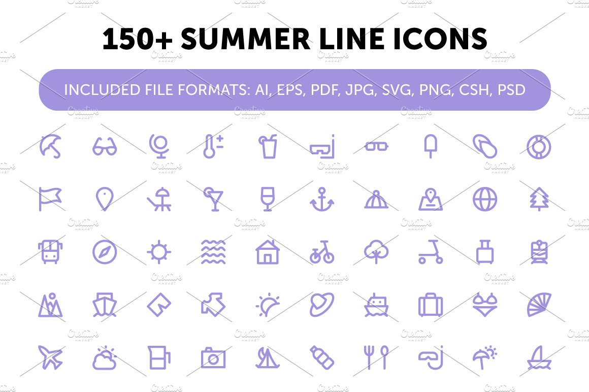 150+ Summer Line Icons cover image.