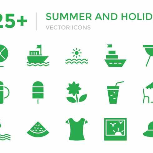 125+ Summer & Holidays Vector Icons cover image.
