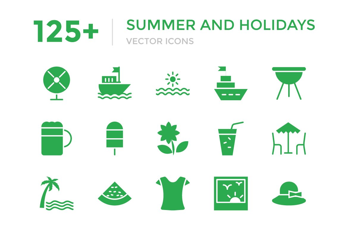 125+ Summer & Holidays Vector Icons cover image.
