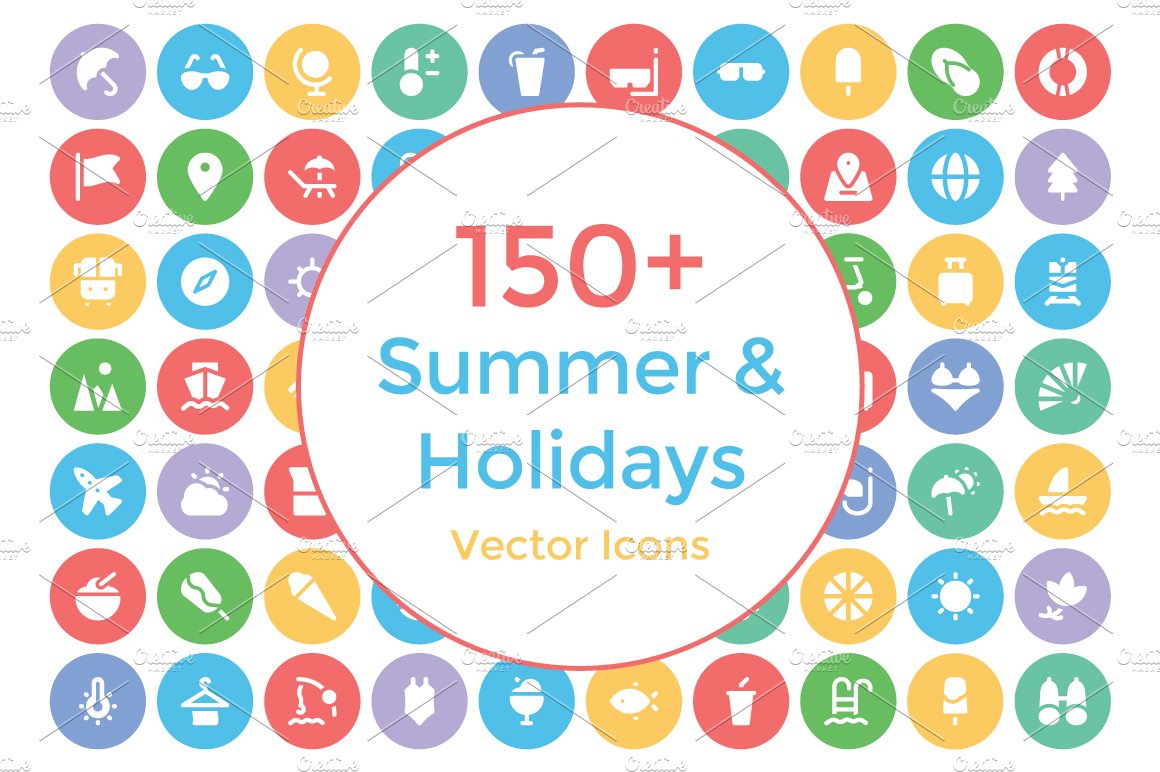 150+ Summer and Holidays Icons cover image.