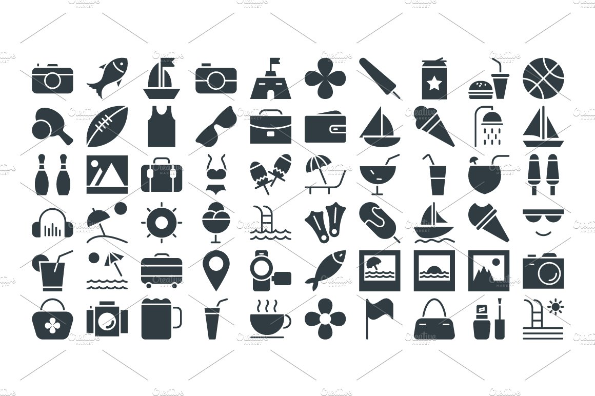 125+ Summer & Holidays Vector Icons preview image.