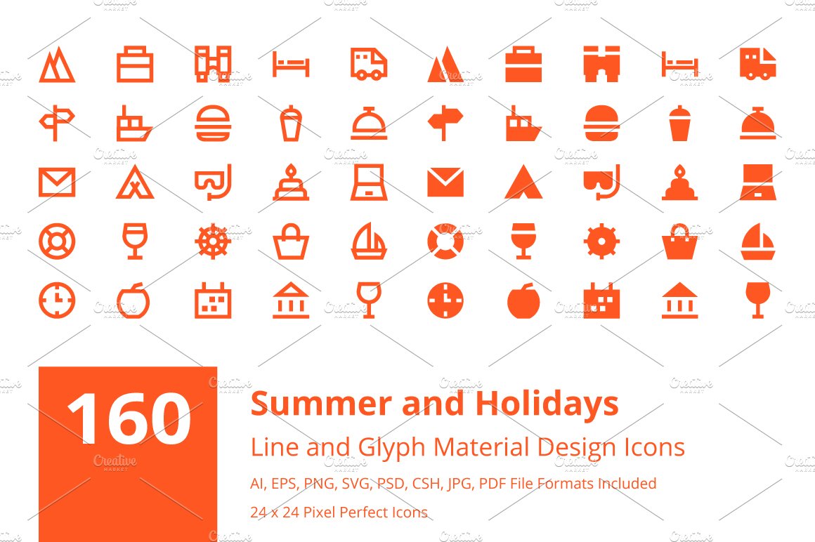 Summer and Holidays Material Icons cover image.