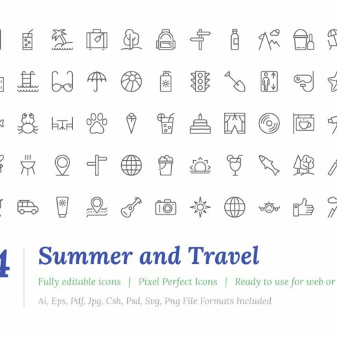 234 Summer and Travel Outine Icons cover image.