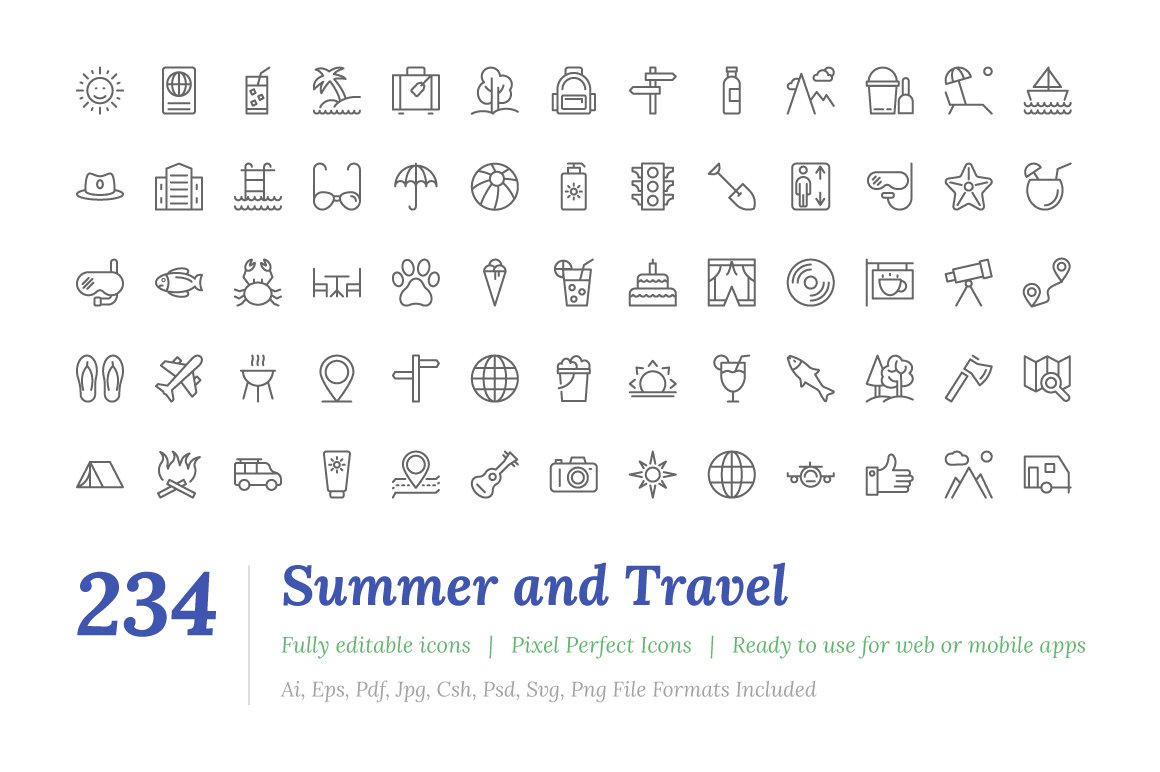 234 Summer and Travel Outine Icons cover image.