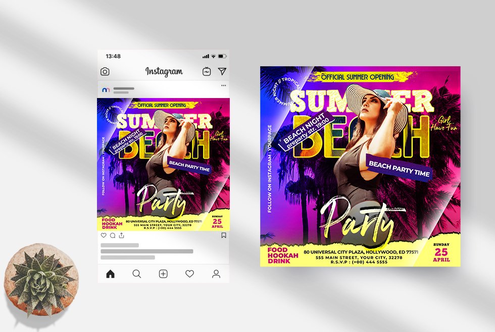 Summer Beach Instagram Banner (PSD) preview image.