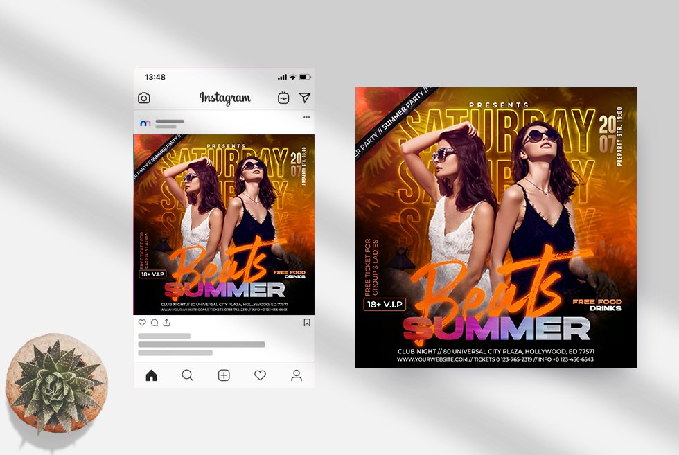 Summer Beats Party Instagram (PSD) preview image.