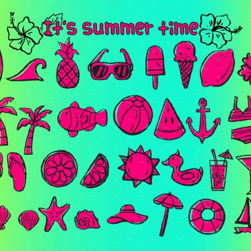 summer time doodle icons cover image.