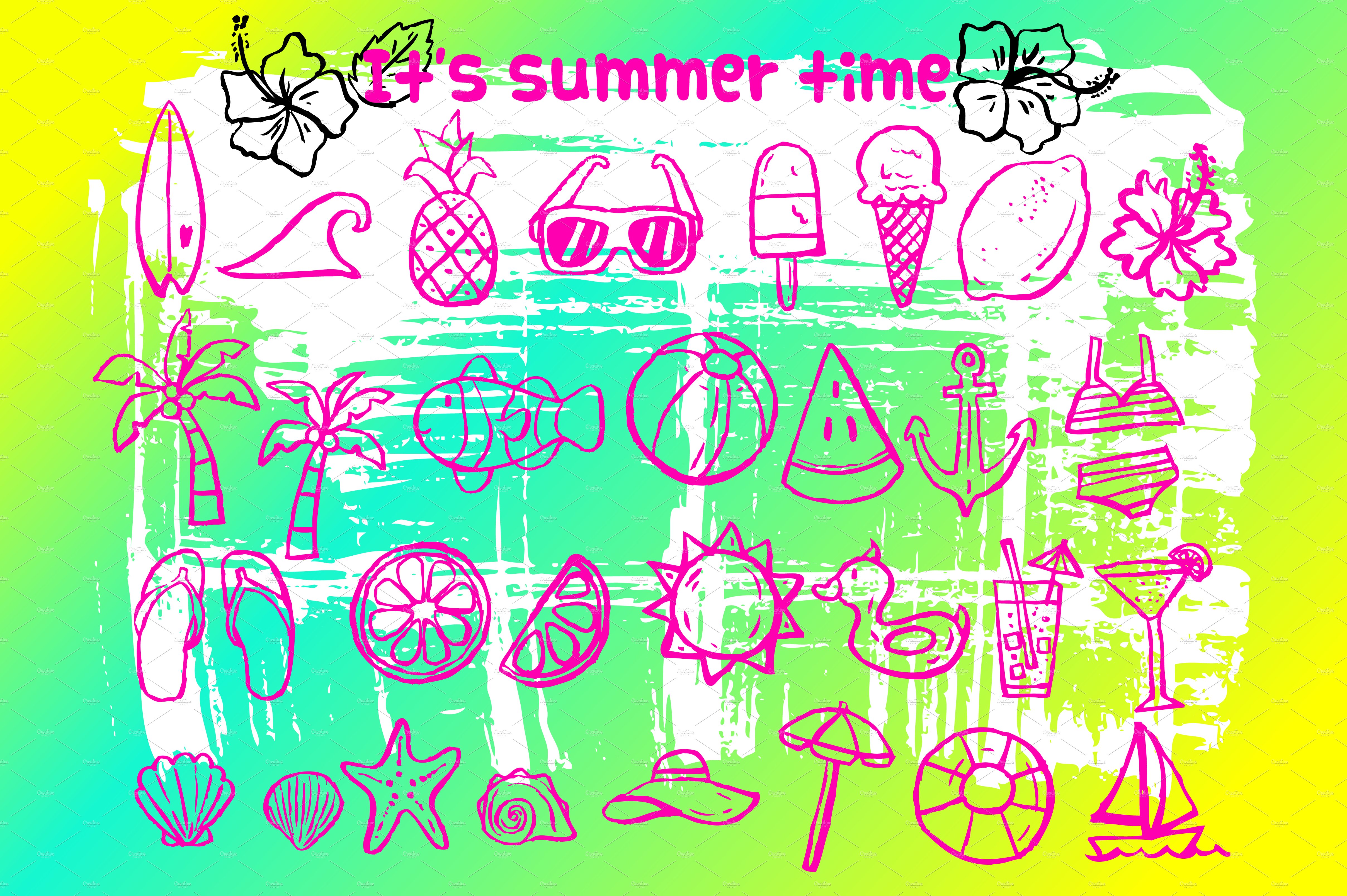 summer time doodle icons preview image.