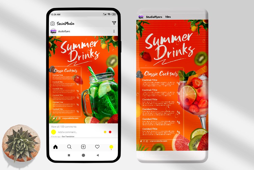 Summer Drinks Menu Instagram (PSD) cover image.