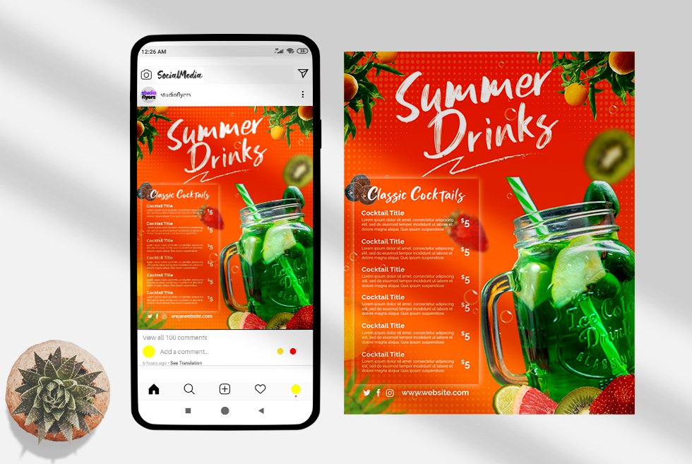 summer drinks menu instagram psd templates 801