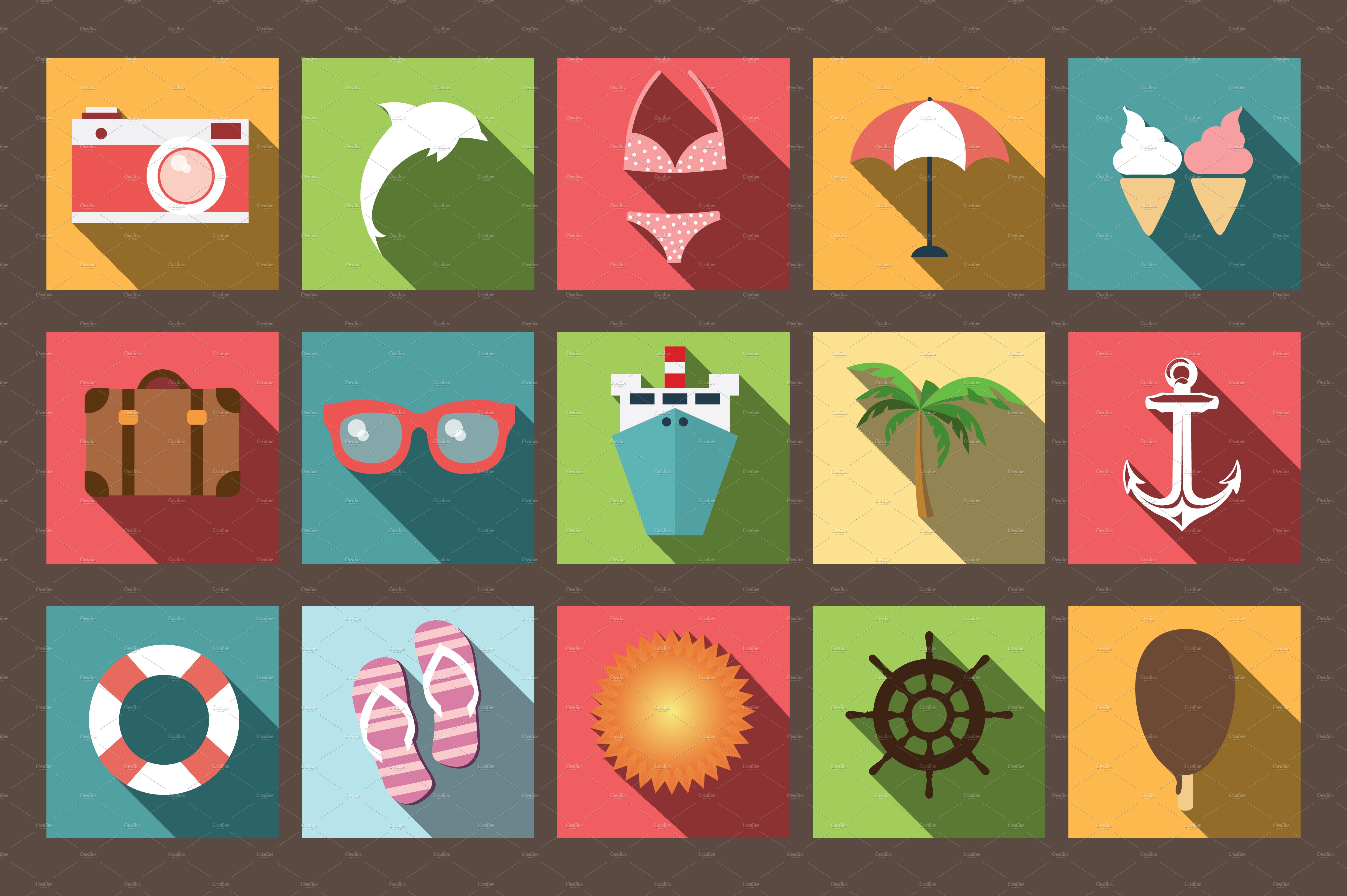 Summer Vacation Flat Icons preview image.