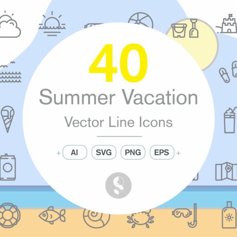 40 Summer Vacation Icons cover image.
