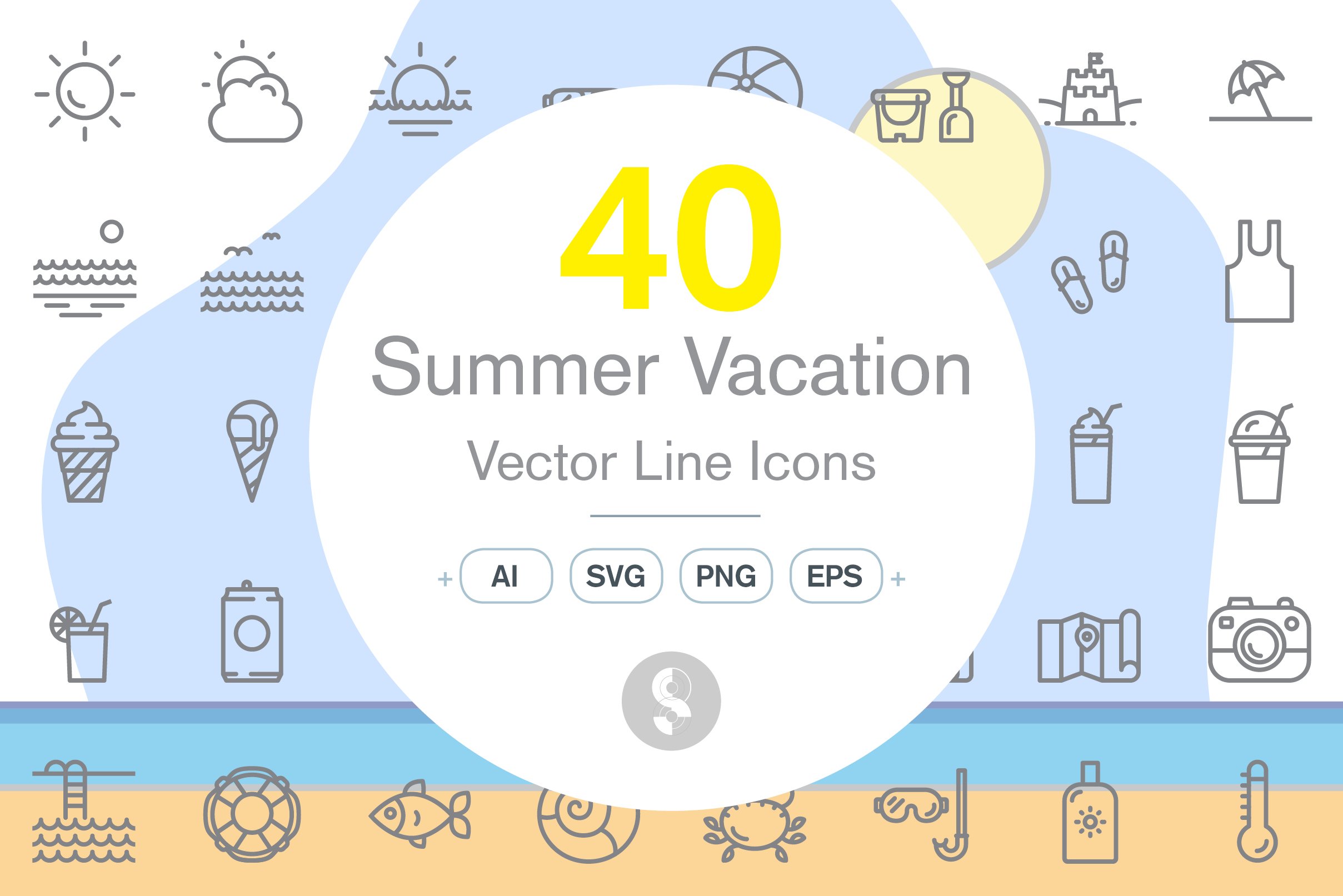 40 Summer Vacation Icons cover image.