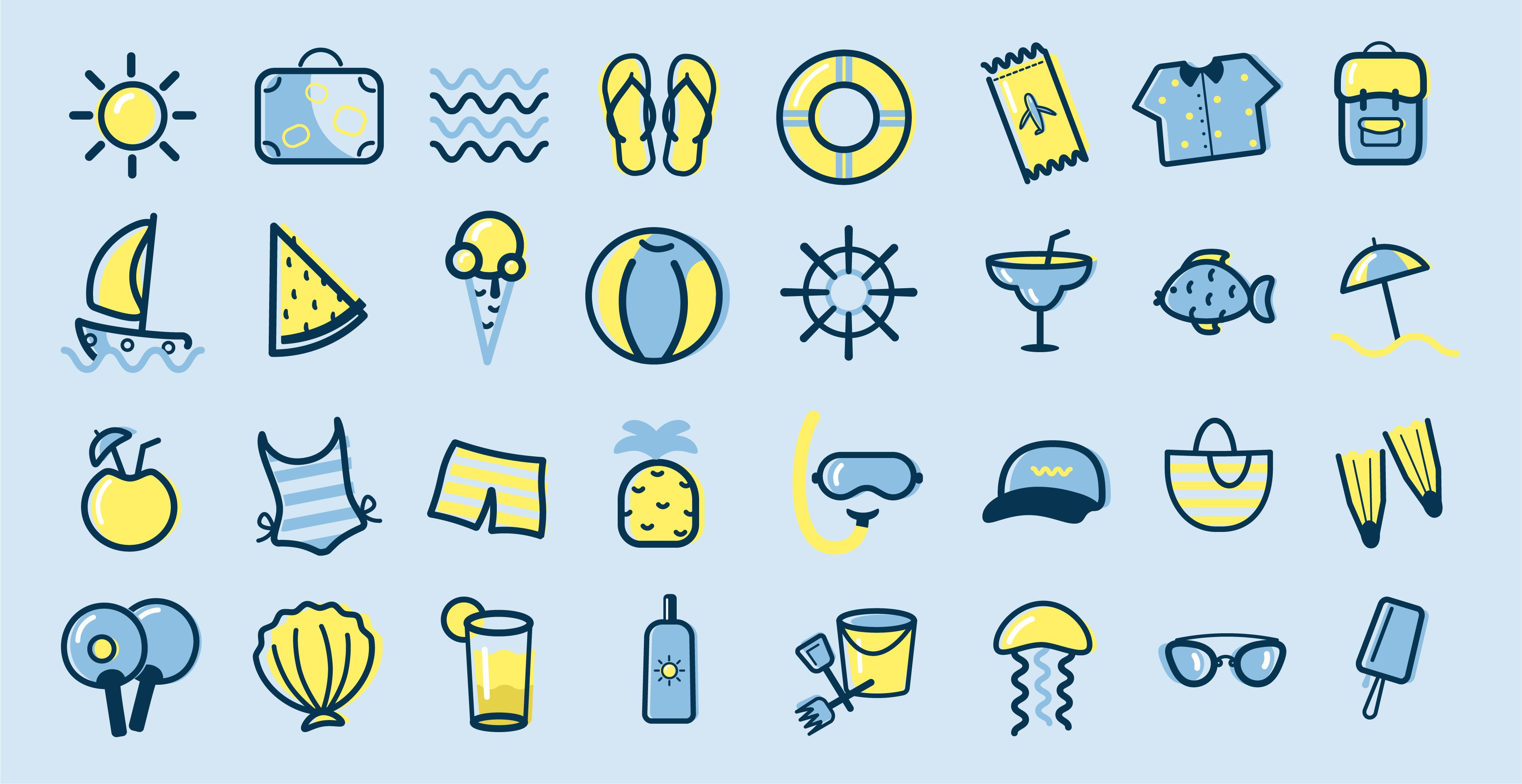 Curvy summer icons preview image.