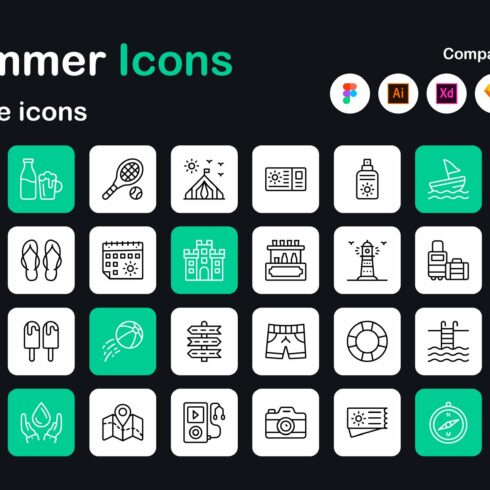 50 Summer Linear Icons cover image.