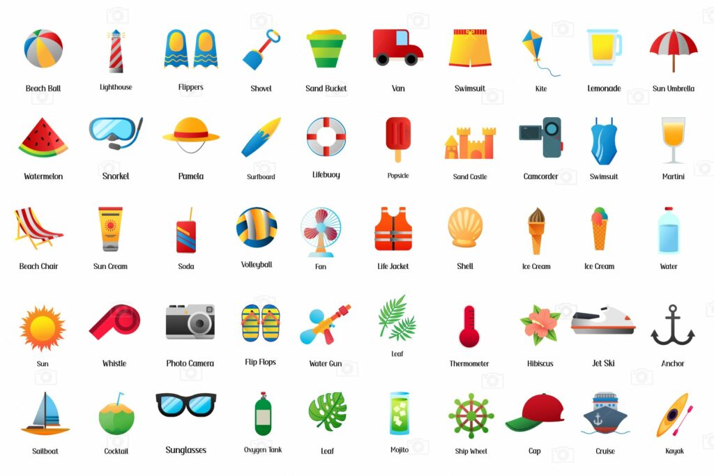 Icon Pack: 50 Summer Icons – MasterBundles